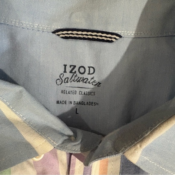 IZOD Saltwater Mens Sz L Button Up Multicolor Stripe Pastel Relaxed Preppy - Picture 5 of 12